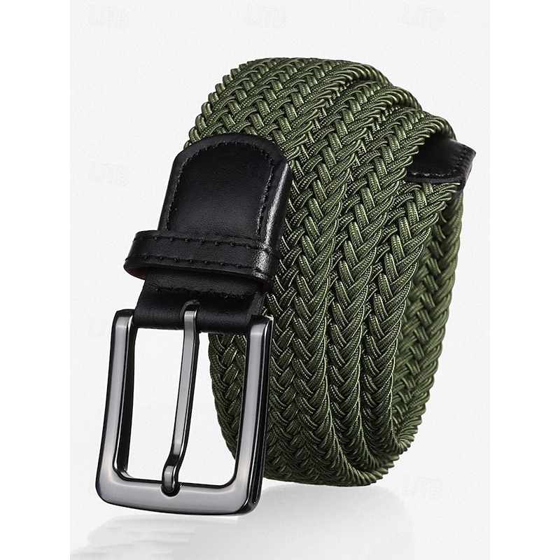 Men's Elastic Woven Braided Belt – Adjustable Stretch Belt with Leather Buckle for Casual, Business and Outdoor Occasions