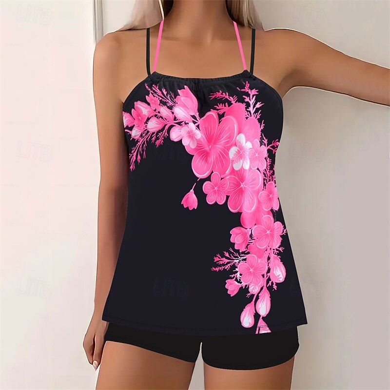 Women's Tankini Two Piece Swimsuit Backless Criss Cross Swimwear Floral Swimwear Pink Sky Blue Breathable Quick Dry Lightweight Sleeveless - Swimming Surfing Beach Summer Spring4