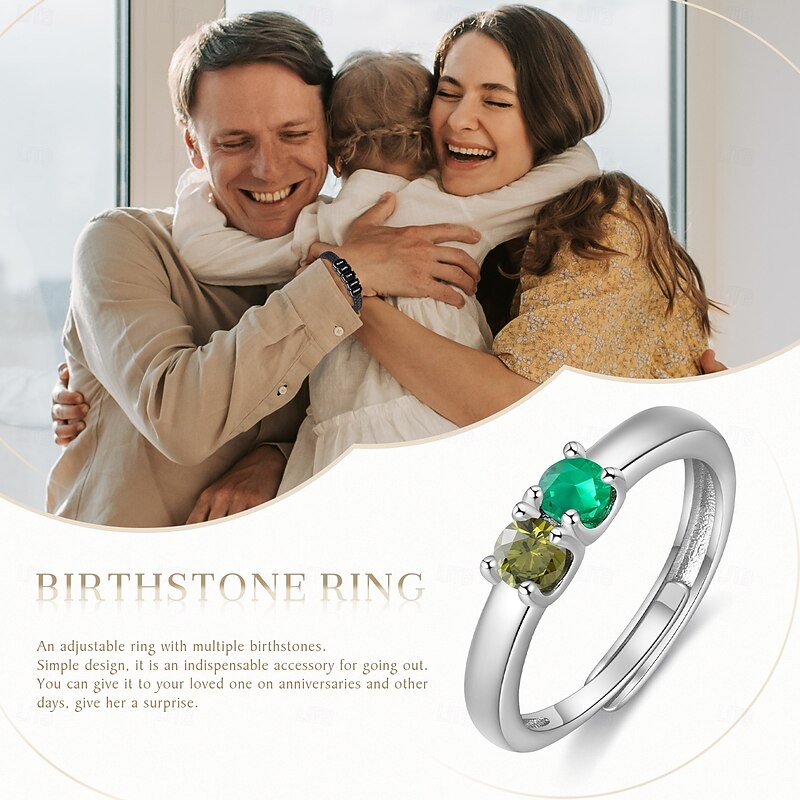 Personalized Ring with Two Custom Birthstones Custom Best Gift for Mom Wedding Gift with Customizable Colors for Loved One3