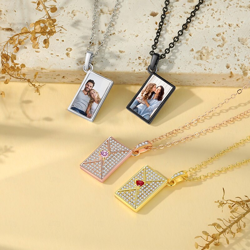 Personalized Necklace with Birthstone and Photo Custom Best Gift for Mom - Available in Four Colors, Unique Keepsake Gift for Wife and Girlfriend, Perfect Wedding's Day Present