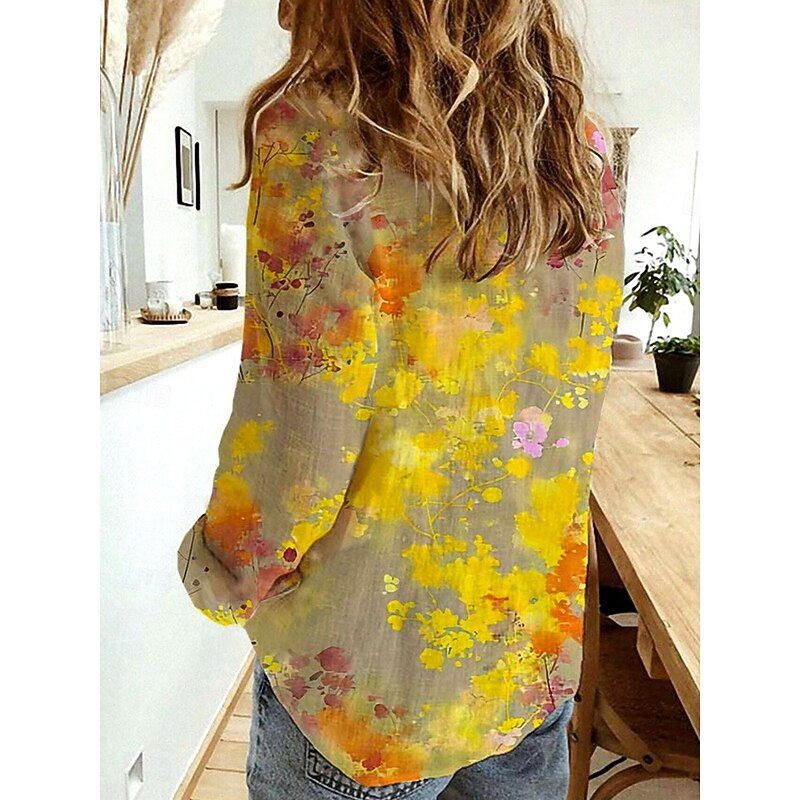 Women's Shirt Button Down Tunic Shirt Collar Long Sleeve Floral Daily Stylish Long Tops Daily s Print Yellow Spring Fall2