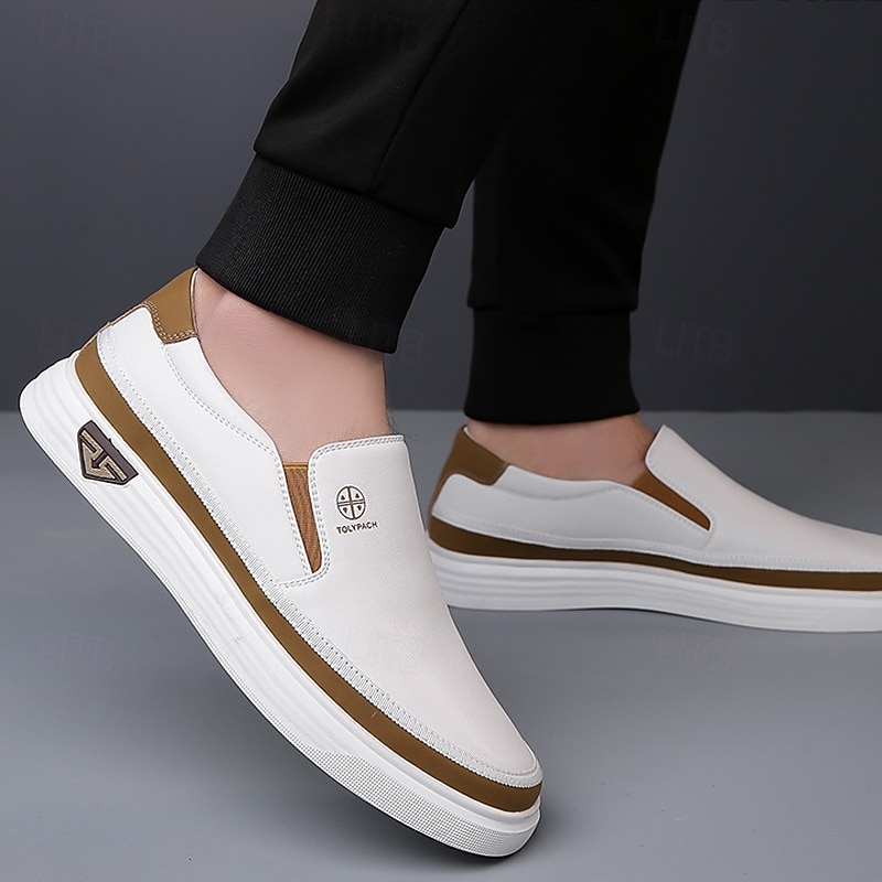 Men's White Slip-On Loafers – Lightweight Faux Leather Shoes with Cushioned Sole for Casual and Everyday Wear4