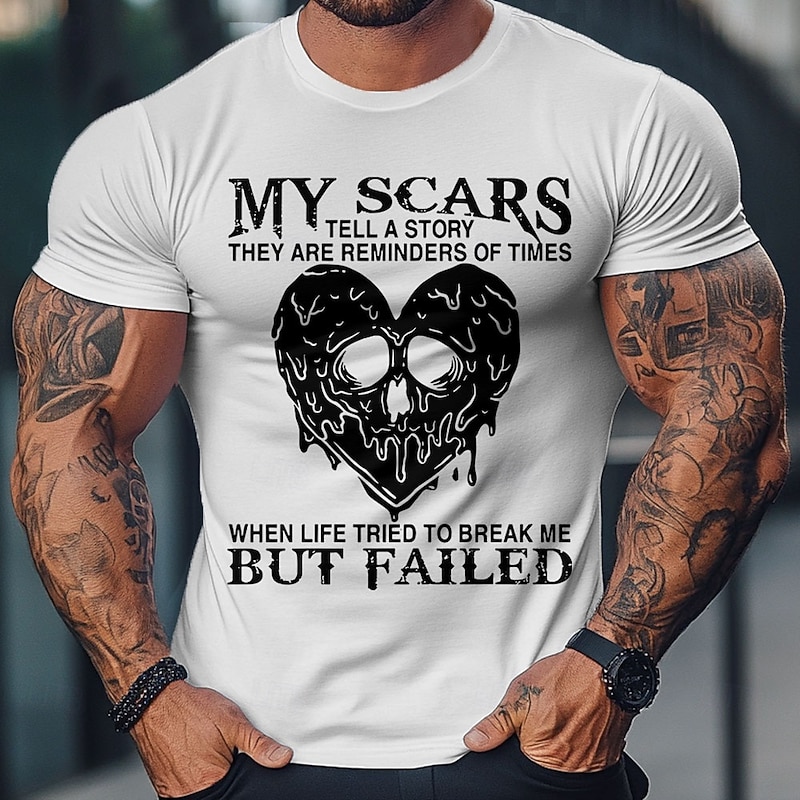 My Scars Tell A Story Men's Graphic T-Shirt - Resilience Motivational Short Sleeve Tee3