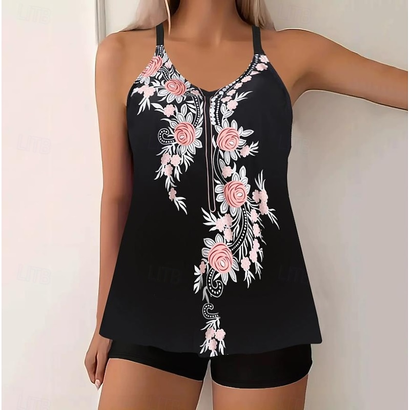 Women's Swimwear Tankini 2 Piece Boy Leg Swimsuit Backless High Waist Vacation Beach Wear Paisley V Neck Sleeveless Bathing Suits4