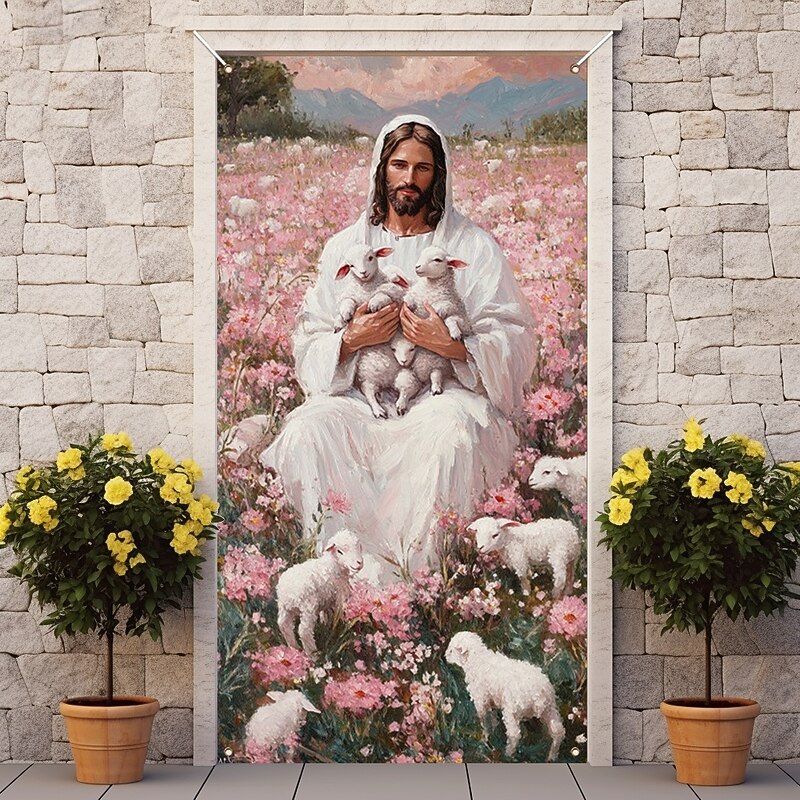 Door Decorations Door Covers Jesus Sheeps Door Tapestry Door Curtain Decoration Backdrop Indoor/Outdoor Door Banner for Front Door Farmhouse4