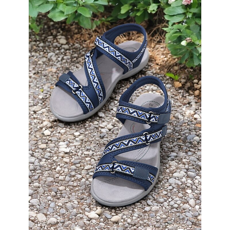 Women's Blue Sport Sandals with Adjustable Straps and Geometric Pattern – Comfortable Outdoor Walking Shoes for Hiking, Travel and Casual Wear3