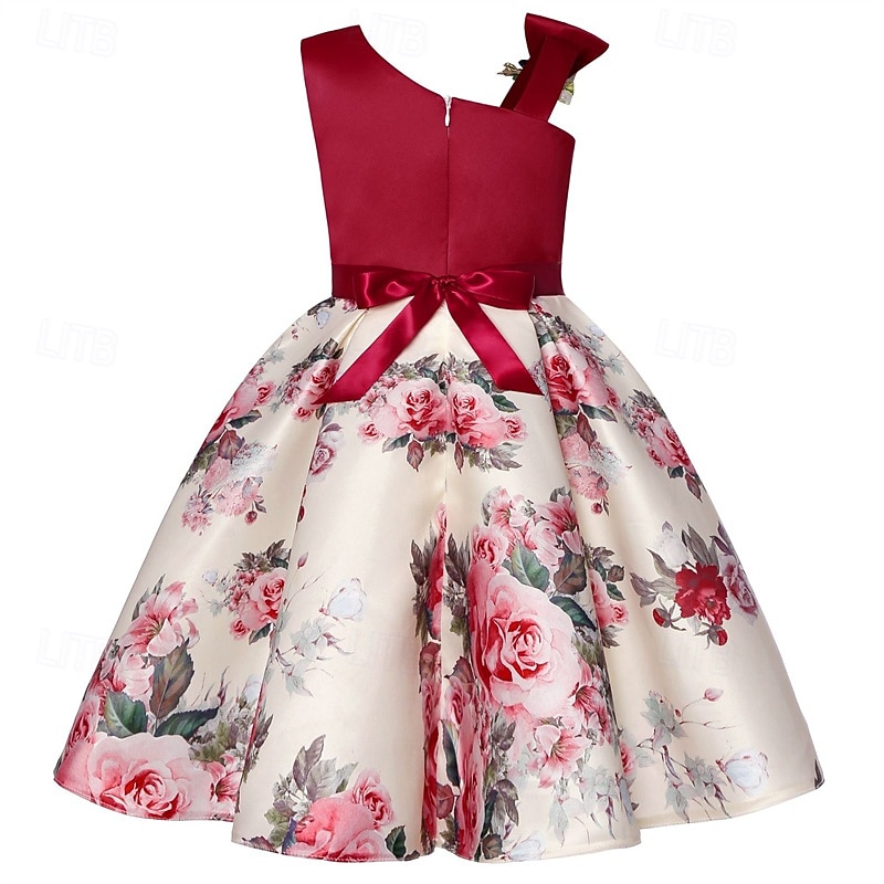 Kids Girls' Party Dress Flower Sleeveless Performance Birthday Tie Knot Beautiful Sweet Cotton Knee-length Party Dress Swing Dress A Line Dress Summer 4-12 Years Pink Red Blue2