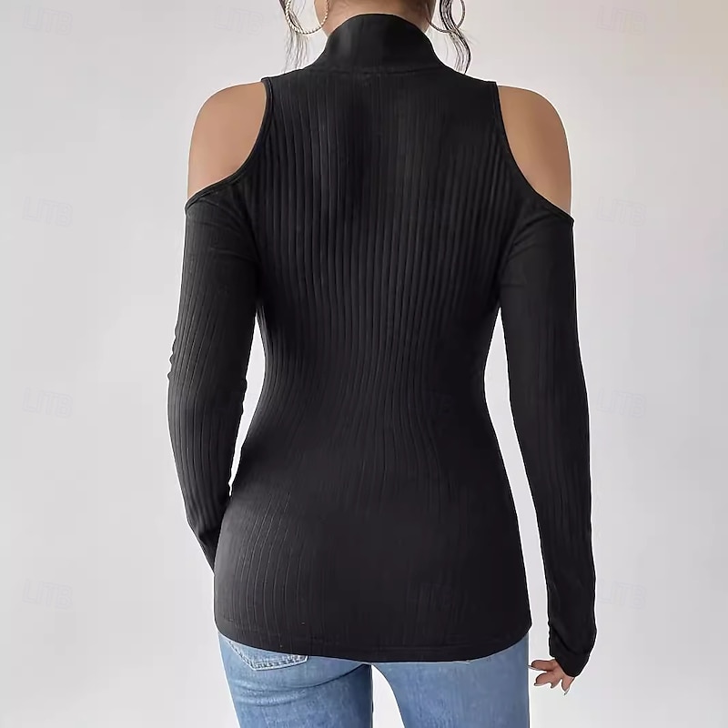 Women's Dressy Tops Elegant Long Sleeve Turtleneck Regular Tops Black Summer Spring2