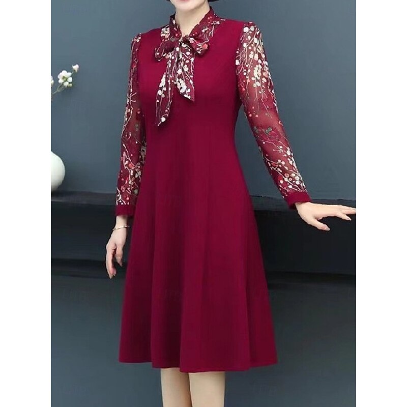 Women's Midi Dress Boho Chic Dresses Stylish Casual Vacation Daily Regular Fit Floral Long Sleeve V Neck Black Red Blue Summer2