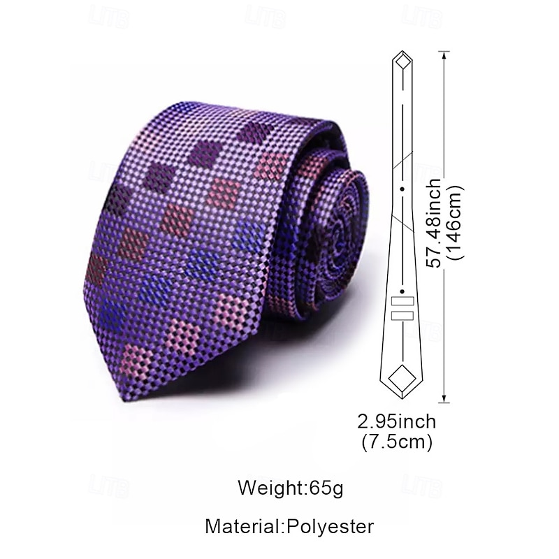 Men's Purple Checkered Silk Tie and Pocket Square Set – Stylish and Elegant, Perfect for Weddings, Business and Formal Occasions4