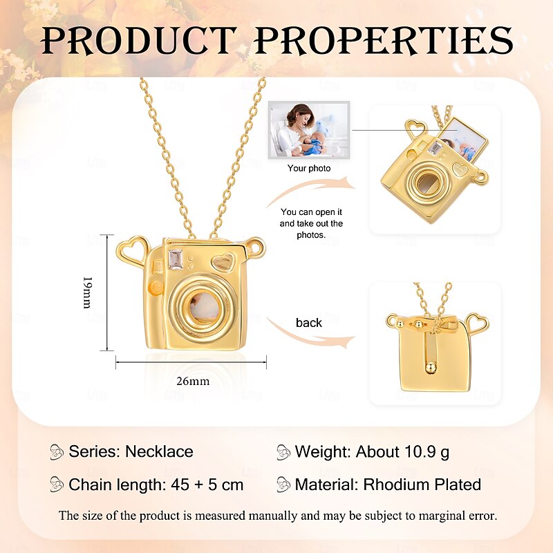 Personalized Gold Camera Necklace Custom Best Gift for Mom Wedding Gift for Couples Photo Pendant Keepsake for Lovers2