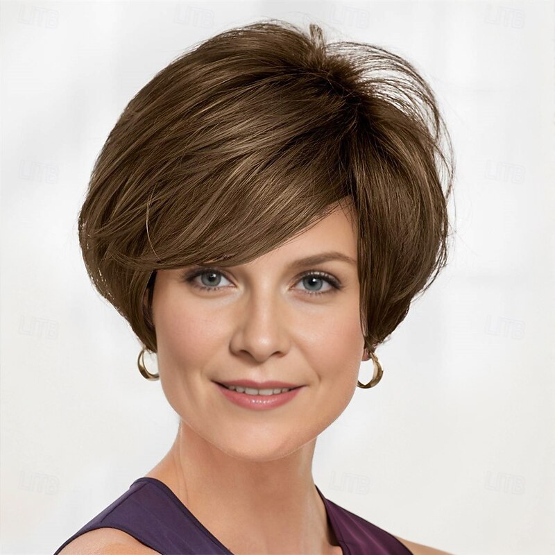 Bennett WhisperLite Wig Sophisticated Short Bob Wig with Feathery Layers and Lash-Skimming Bangs / Multi-tonal Shades of Blonde Silver Brown and Red3