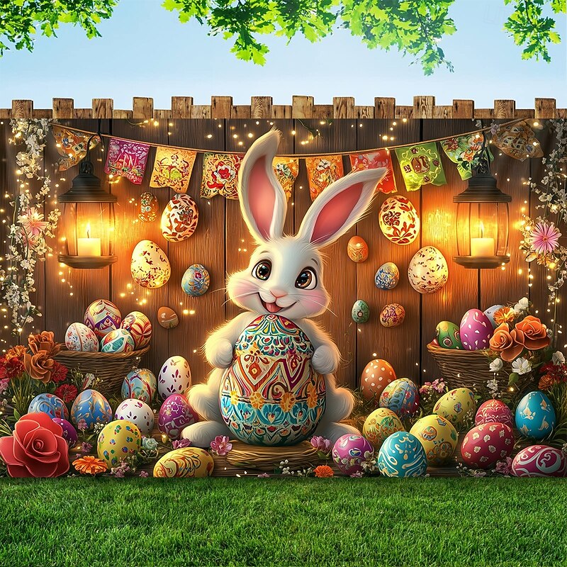 Hanging Tapestry Bunny Eggs Wall Art Large Tapestry Mural Decor Photograph Backdrop Blanket Curtain Home Bedroom Living Room Decoration