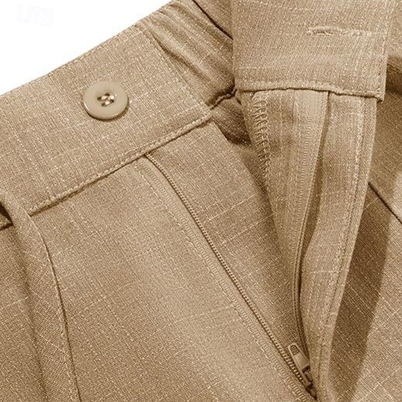 Men's Linen Pants Trousers Summer Pants Beach Pants Drawstring Front Pocket Straight Leg Plain Comfort Breathable Full Length Casual Daily Holiday Vacation Fashion Black White3