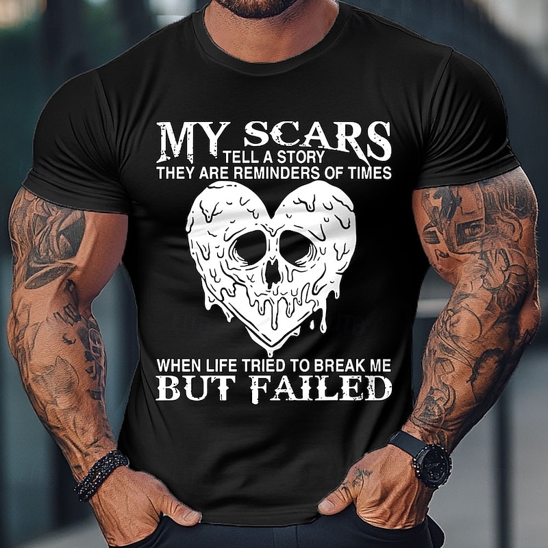 My Scars Tell A Story Men's Graphic T-Shirt - Resilience Motivational Short Sleeve Tee2