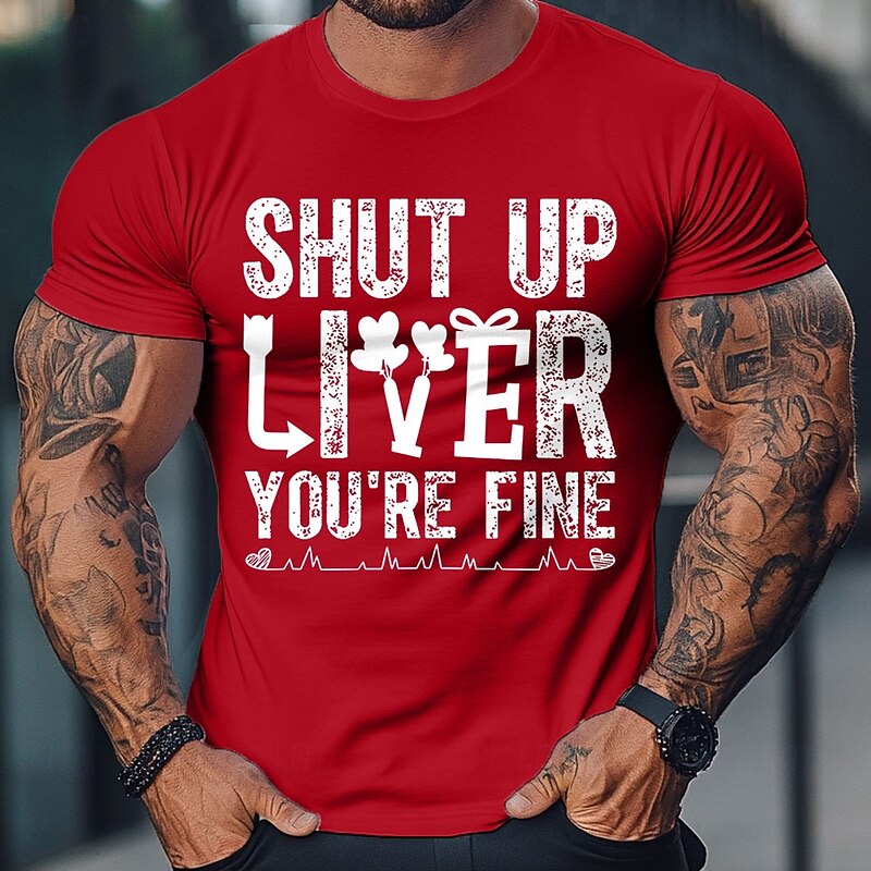 Valentine's Day Men's LOVE Funny Slang T Shirt Tee Top 100% Cotton Short Sleeve Graphic Shirt Black White Red Comfortable Tee Vacation Street Fashion Designer Clothing