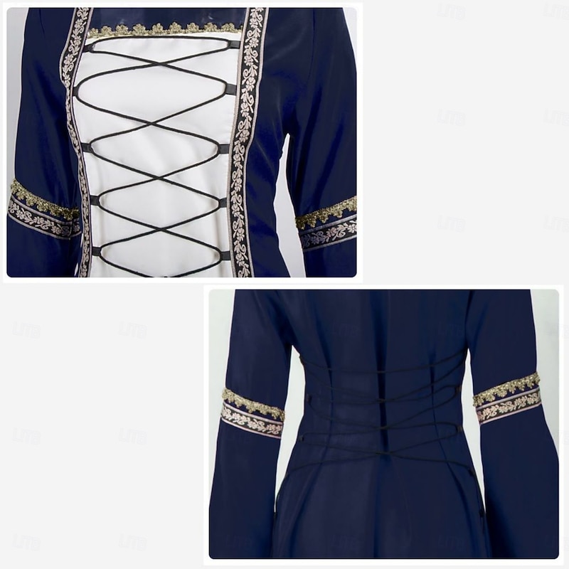 Retro Vintage Medieval Renaissance Ankle Length Dress Irish Viking Outlander Plus Size Fancy Dress Women's Carnival Costume Celtic Halloween Carnival LARP Ren Faire Festival Adults' Dress4