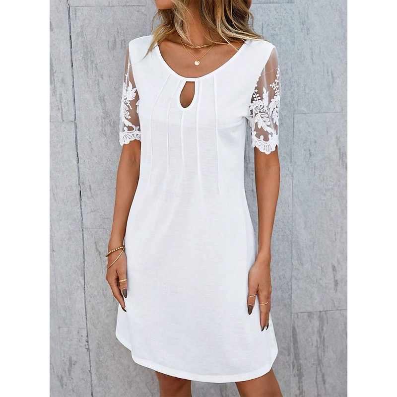 Women's Mini Dress White Dress Classic Casual Daily Loose Fit Short Sleeve Crew Neck White Summer4