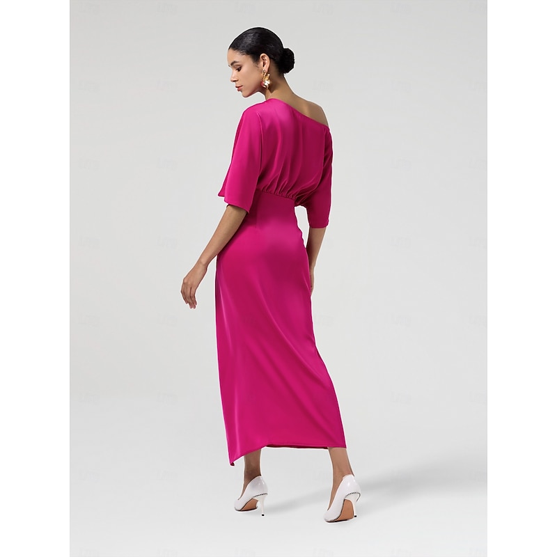 Satin Knotted Wrap Drop Shoulder Maxi Dress2