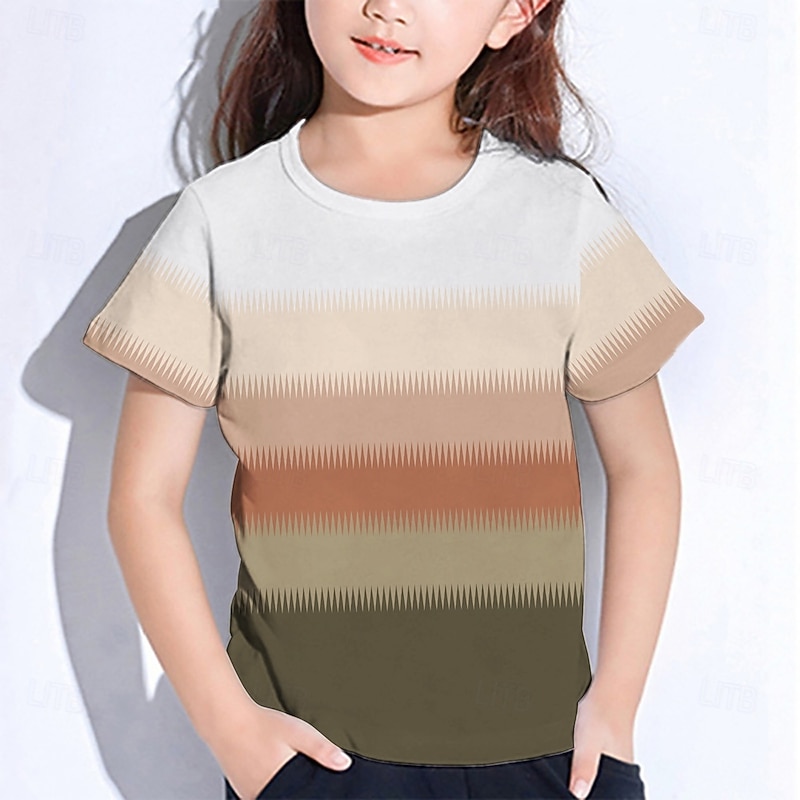 Girls' 3D Graphic Striped T shirt Tee Short Sleeve Summer Spring Fashion Basic Kids 4-12 Years Crew Neck Outdoor Casual Daily Regular Fit3