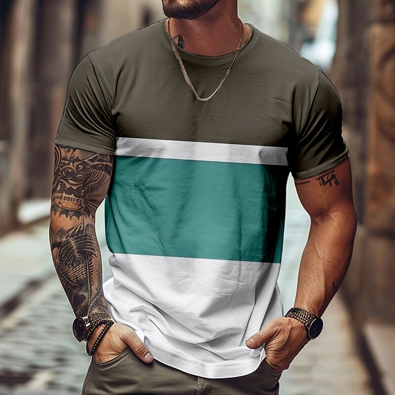 Men's Line T Shirt Short Sleeve T shirt 3D Print Crew Neck Shirt Daily Casual Street Daily Red Green Summer Spring Clothing Apparel S M L XL XXL XXXL2