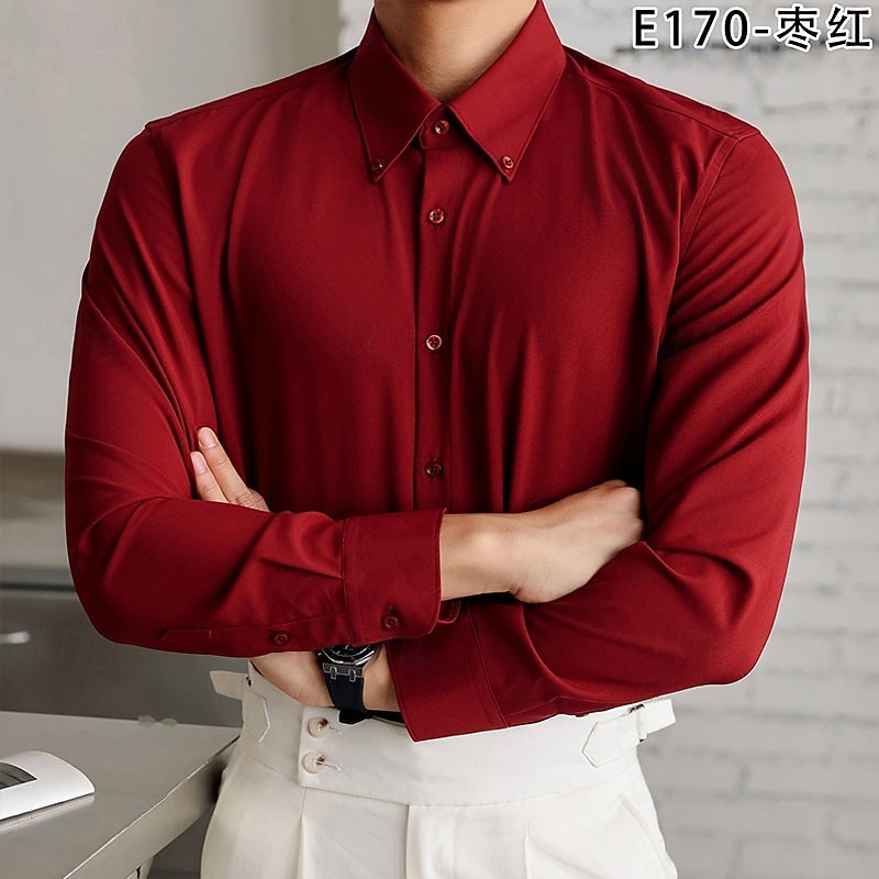 Men's Shirt Dress Shirt Button Up Shirt Plain Wedding Party White Red Brown Gray Long Sleeve Lapel Spring &  Fall Clothing Apparel3