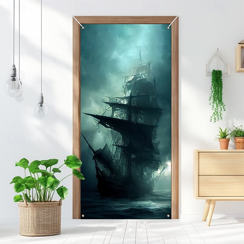 Pirate Ship Door Decorations Door Covers Door Tapestry Door Curtain Decoration Backdrop Indoor/Outdoor Door Banner for Front Door Farmhouse4