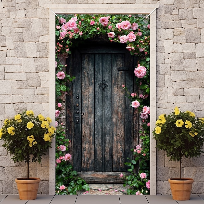 Floral Door Decorations Door Covers Rustic Door Tapestry Door Curtain Decoration Backdrop Indoor/Outdoor Door Banner for Front Door Farmhouse4