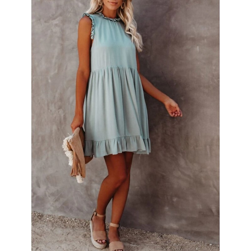 Women's Mini Dress Cotton Linen Dresses Casual Dress Basic Casual Vacation Daily Regular Fit Plain Sleeveless Crew Neck Black Light Green Pink Summer3