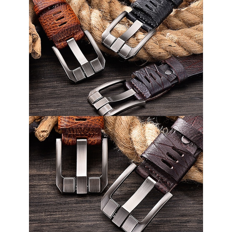 Men's Genuine Leather Belt with Durable Metal Buckle – Classic Vintage Style for Casual and Formal Wear4