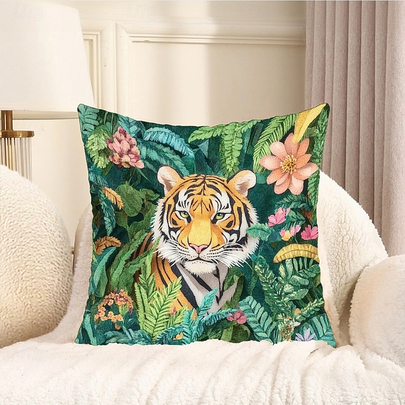 Tropical Tigers Decorative Toss Pillows Cover 1PC Soft Square Cushion Case Pillowcase for Bedroom Livingroom Sofa Couch Chair