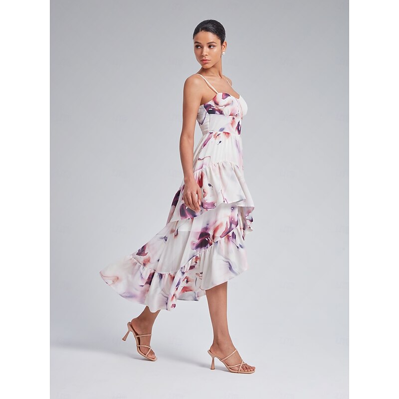 High-Low Ruffle Hem Spaghetti Strap Dress2