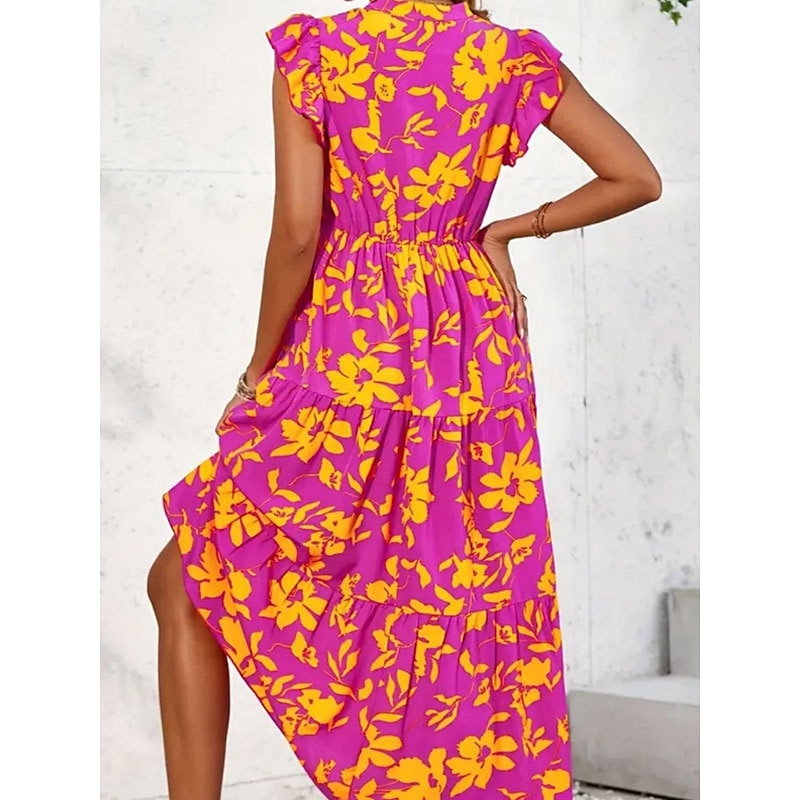 Women's Maxi Dress Casual Dress Swing Dress A Line Dress Tank Dress Stylish Casual Vacation Daily Regular Fit Floral Sleeveless V Neck Yellow Purple Summer2