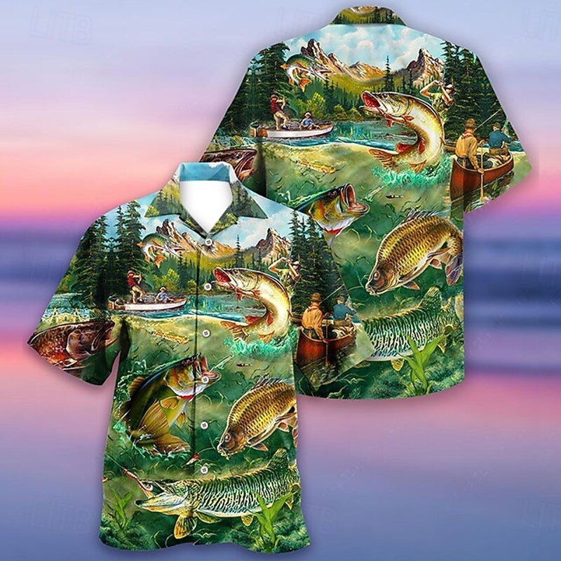 Men's Tropical Fish Shirt Summer Hawaiian Shirt Aloha Shirt Short Sleeve Shirt Turndown Tropical Fashion Hawaiian Casual Hawaiian Holiday White Yellow Black / Brown S M L3