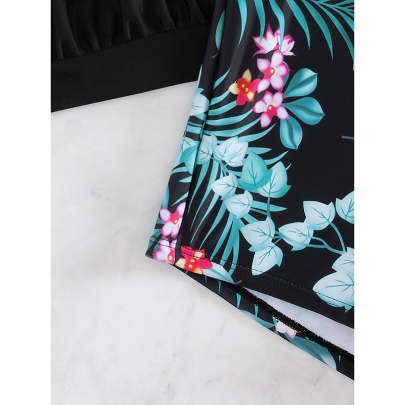 Women's Swimwear Tankini 2 Piece Shorts Swimsuit Backless Tummy Control High Waist Slim Vacation Beach Wear Floral Graphic U Neck Sleeveless Bathing Suits3