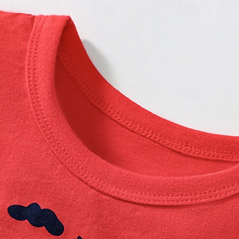 Multi Packs 3pcs Boys Crew Neck Short Sleeves red+blue+Light Blue T Shirt Cartoon Vacation Daily Wear 100% Cotton Spring & Summer2