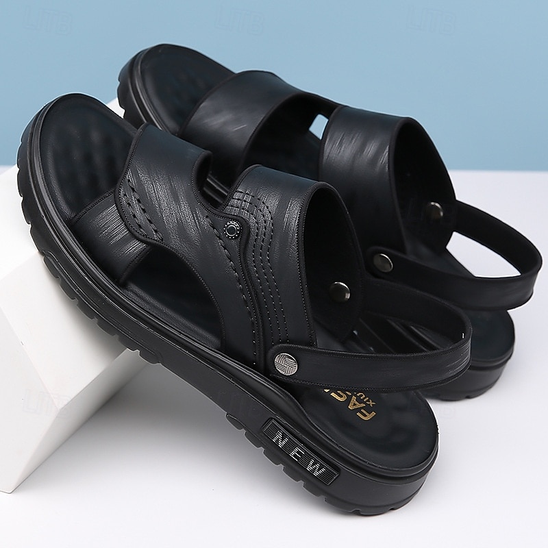 Men's Comfortable Brown Faux Leather Sandals - Open-Toe Casual Summer Footwear with Adjustable Straps for Outdoor and Everyday Use4