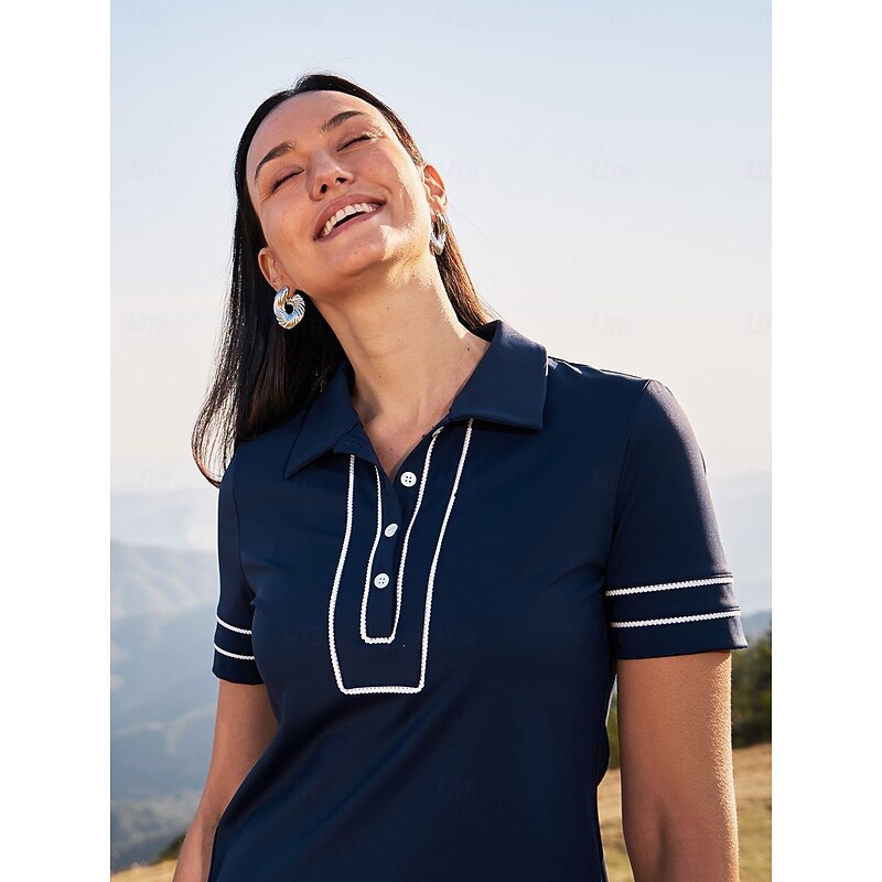 Women's Golf Polo Shirt Navy Blue Rose Red Short Sleeve UV Sun Protection Top Ladies Golf Attire Clothes Outfits Wear Apparel2