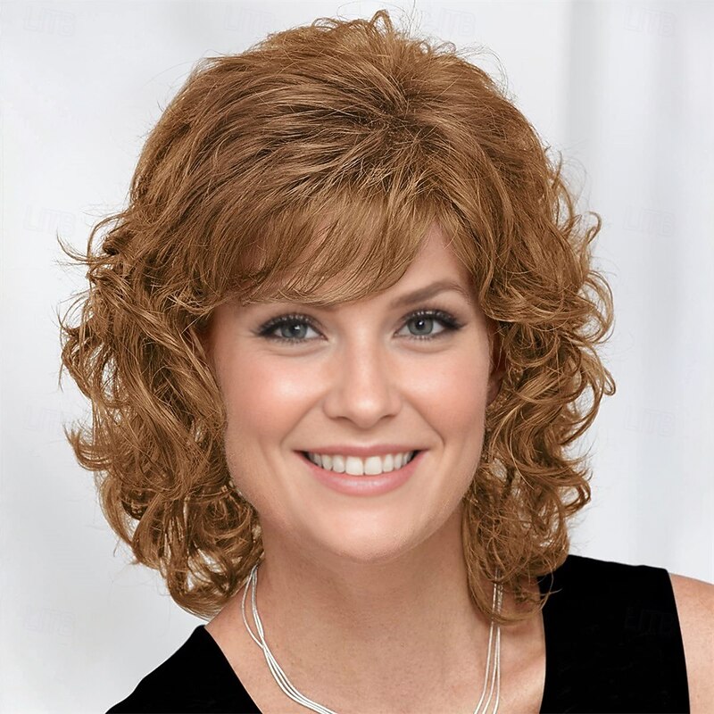 Middle Soft Wispy Layers with Sides Brushed Forward Or Back Wig For A Natural Look / Multi-tonal Shades of Blonde and Brown for White Women Fluffy Synthetic Hair2