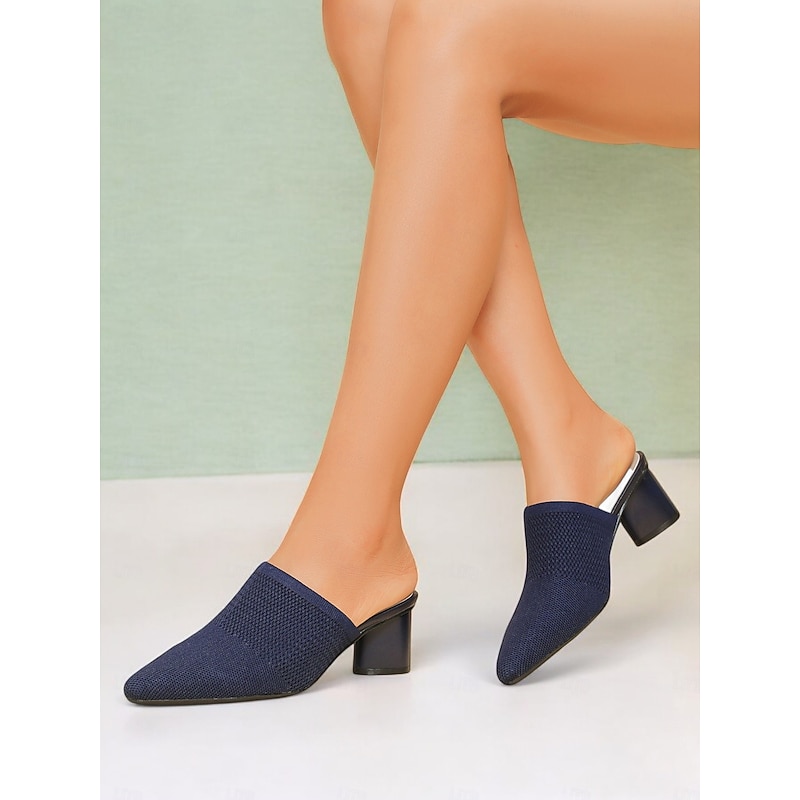 Women's Knit Pointed-Toe Mules with Block Heels – Elegant and Comfortable Shoes for Office Wear and Formal Events3
