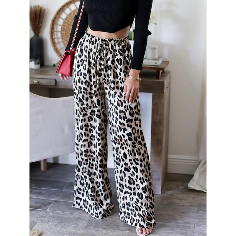 Women's Wide Leg Chinos Fashion Streetwear Full Length High Waist Leopard Pocket Elastic Waistband Comfy Soft Comfortable Micro-elastic Outdoor Street Leopard Summer Spring Fall Regular Fit3