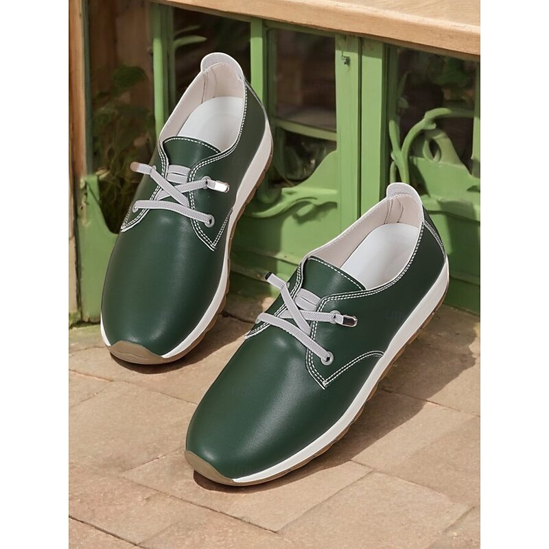 Women's Brown Faux Leather Lace-up Sneakers - Perfect for Walking and Casual Occasions3