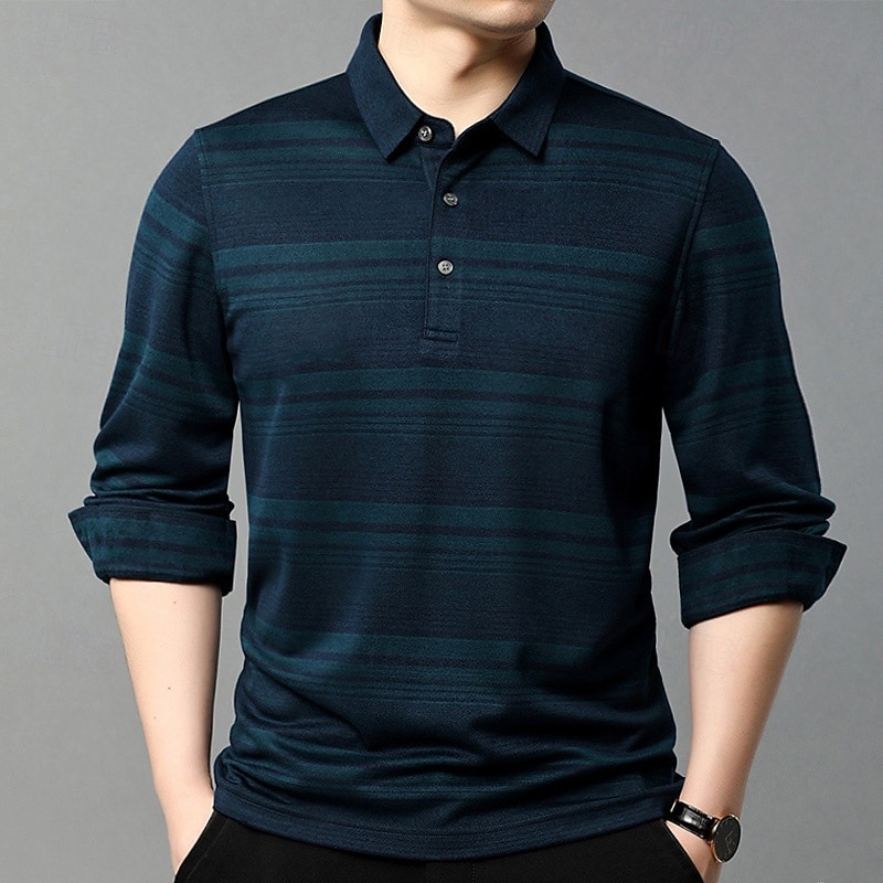 Men's Wool Lyocell Blend Business Casual Classic Long Sleeve Vintage Fashion Striped Buttons Spring Fall Dark Red Dark Green