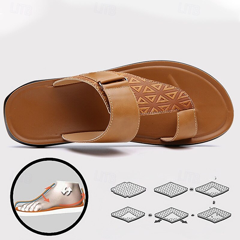 Men's Geometric Embossed Open-Toe Sandals – Adjustable Strap Design for Casual Beach and Summer Wear2