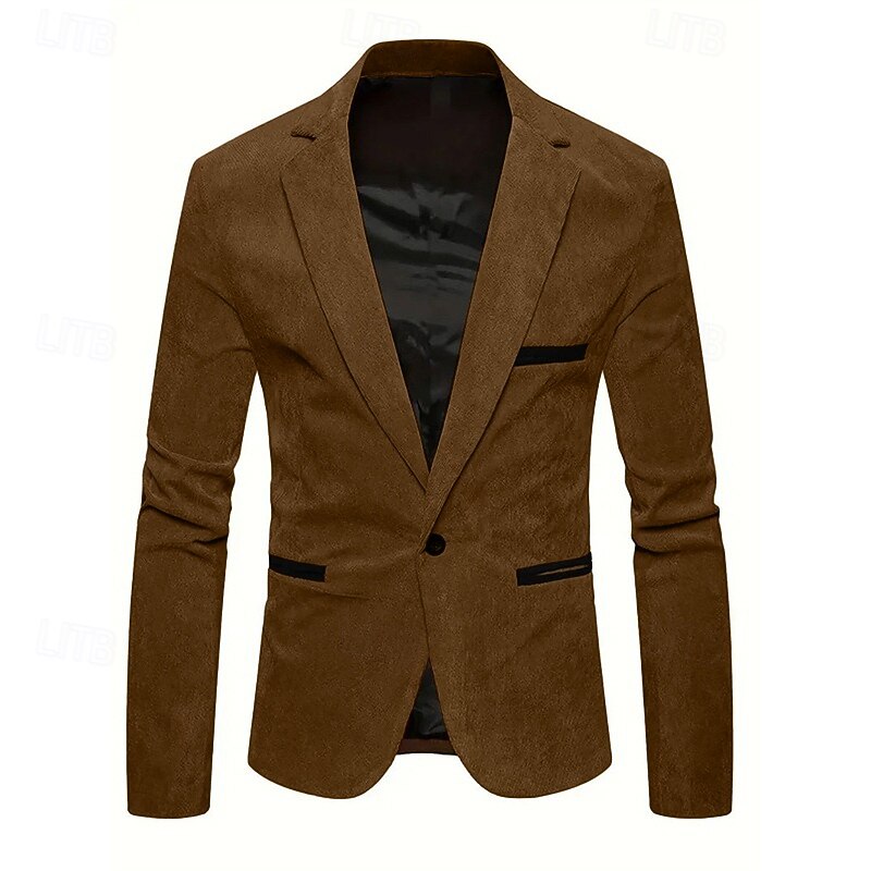 Men's Graduation Blazer Business Cocktail Party Wedding Party Fashion Casual Spring &  Fall Corduroy Solid Color Pocket Buttons Comfortable Single Breasted Blazer Burgundy khaki2