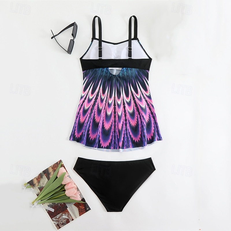 Women's Tankini Two Piece Swimsuit V Neck Swimwear Swimwear Yellow Royal Blue Breathable Quick Dry Lightweight Sleeveless - Swimming Surfing Beach Summer Spring Plus Size4