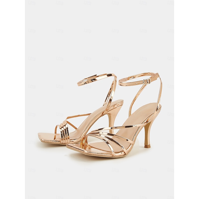 Gold Metallic Strappy Stiletto Sandals with Ankle Strap - Women's Elegant High Heels for Weddings and Evening Parties3