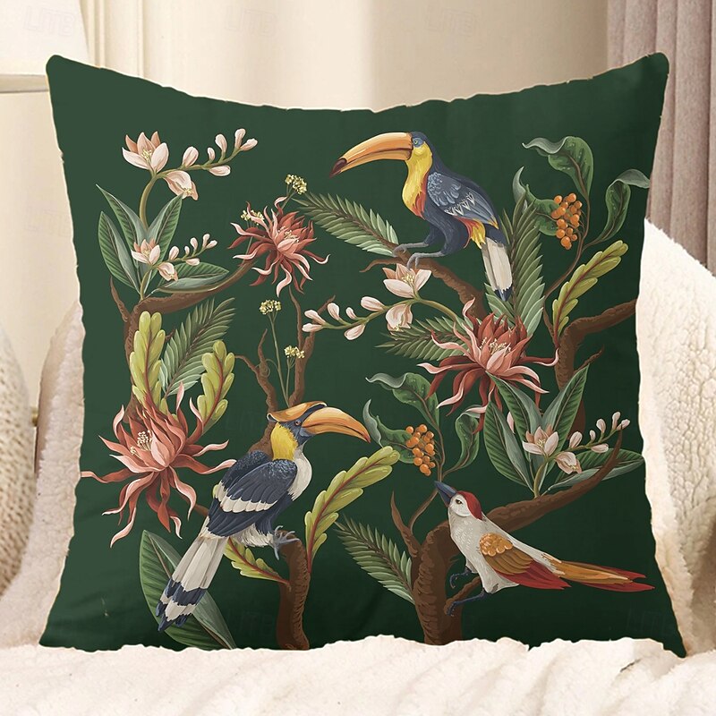 Decorative Toss Pillows Cover Tropical Birds 1PC Soft Square Couch Cushion Case Pillowcase for Bedroom Livingroom Sofa Chair Spring Summer2