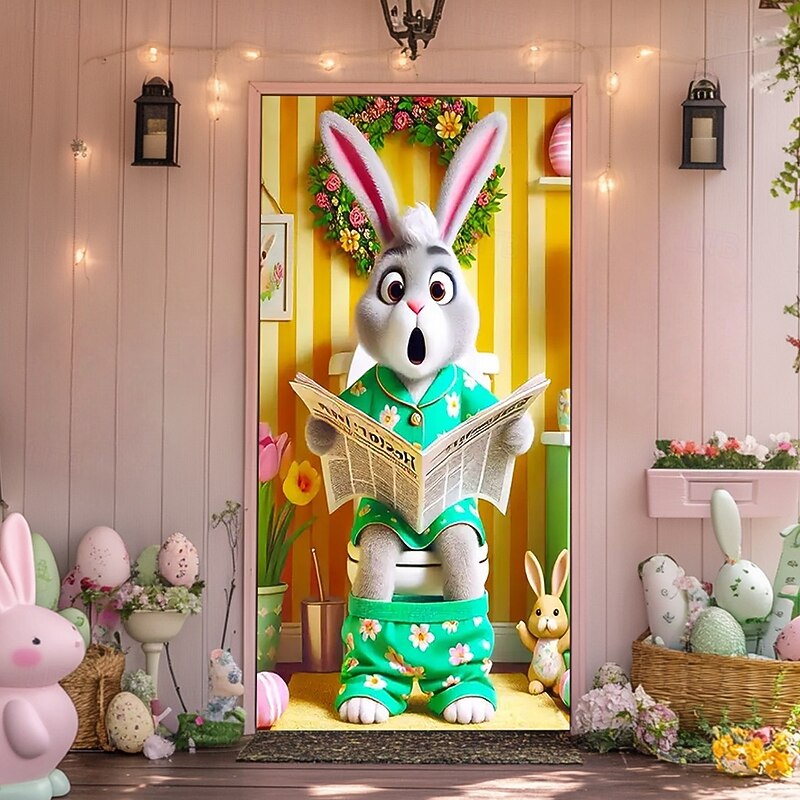 Door Decorations Door Covers Funny Rabbit Door Tapestry Door Curtain Decoration Backdrop Indoor/Outdoor Door Banner for Front Door Farmhouse3