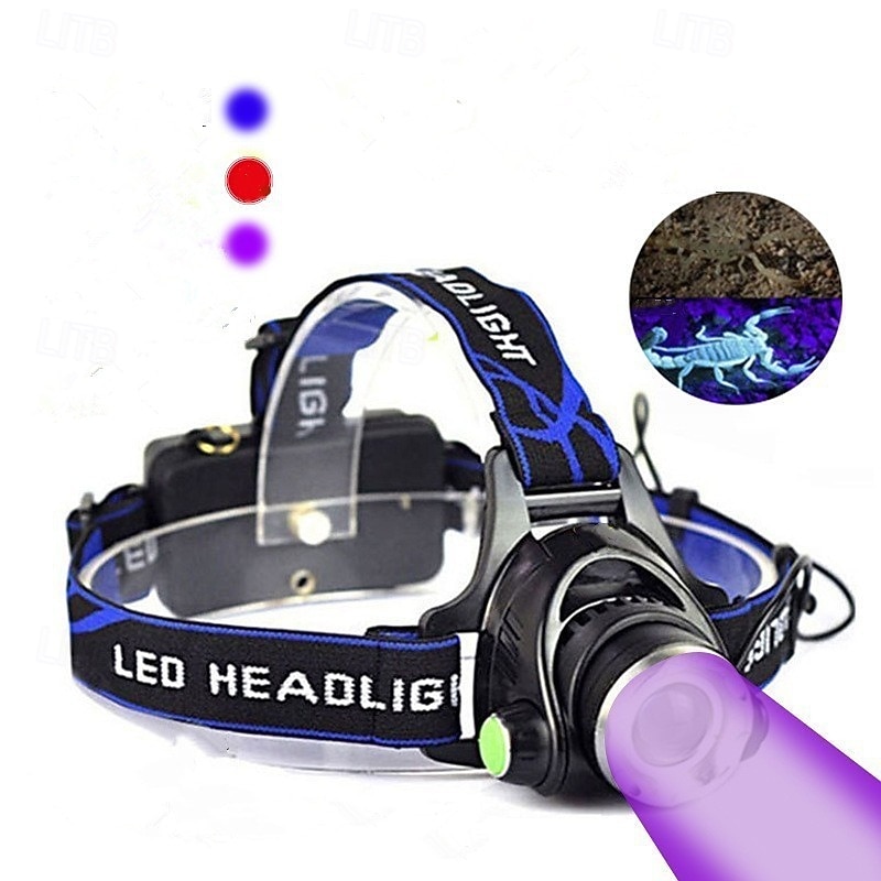 High-Power Outdoor Fishing Beekeeping Headlamp, UV Purple Black Light Head Light, Strong Head-Mounted Lamp for Outdoor Camping Hiking